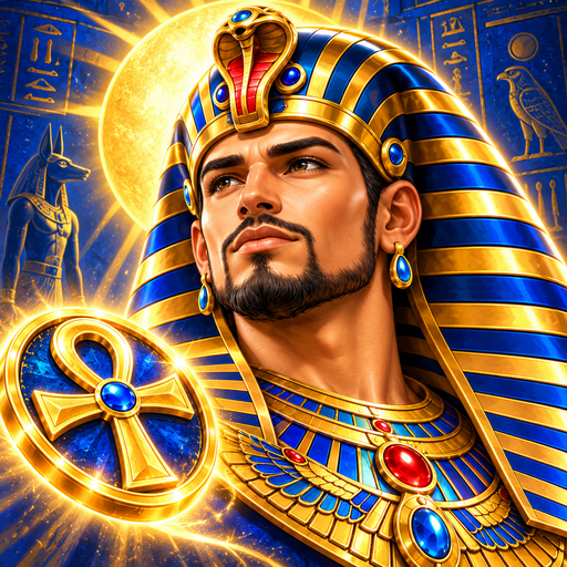 Pharaoh's Ankh Jackpot app icon featuring the Pharaoh in a gold and royal blue crown beside a glowing Ankh