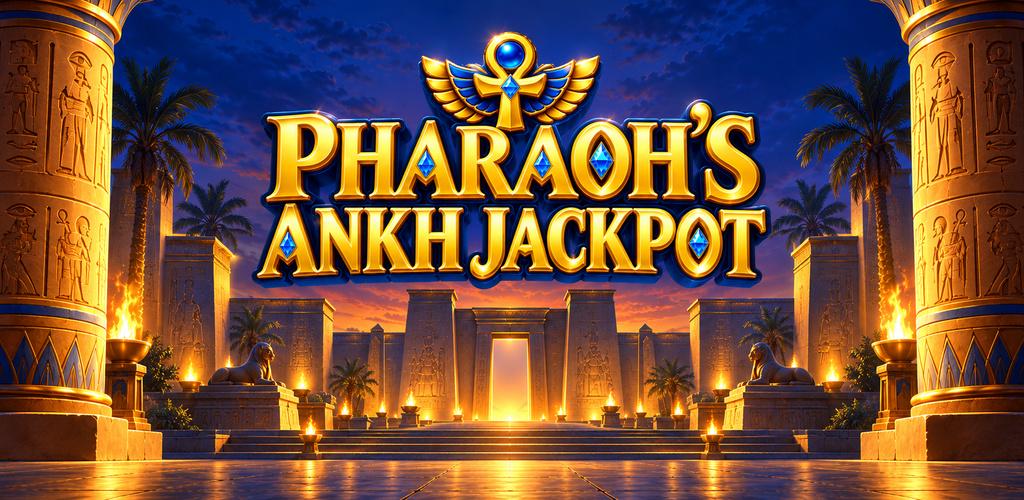 Pharaoh's Ankh Jackpot: a golden winged Ankh above a torchlit Egyptian temple at dusk